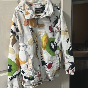 Members Only looney tunes White Windbreaker with hood. Full zip.